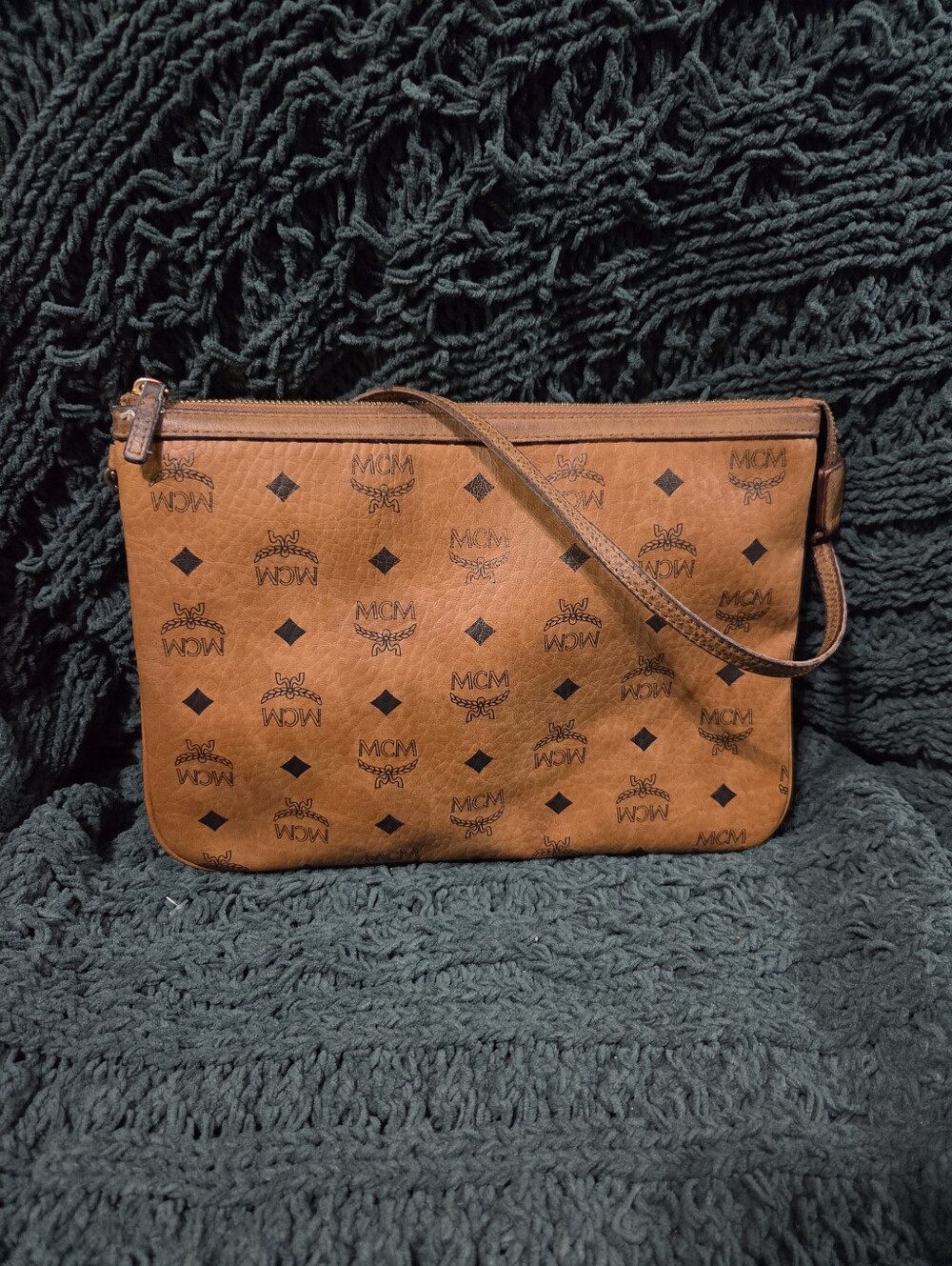 MCM Cognac Visetos Monogram Pouch Wristlet